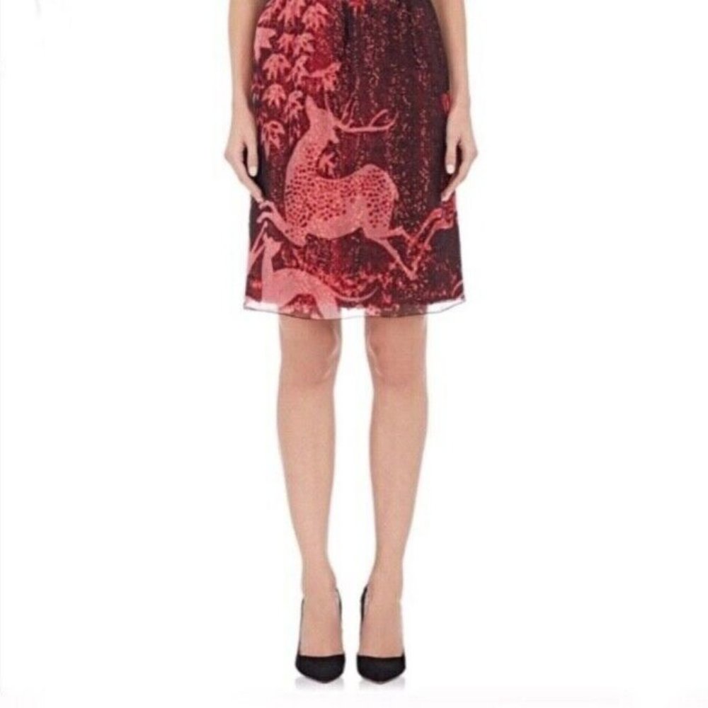 Lanvin silk deer runway skirt, red sequin, S